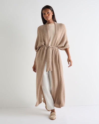 N.Peal Women's Siren Open Stitch Cashmere Cardigan Tan Brown Sparkle