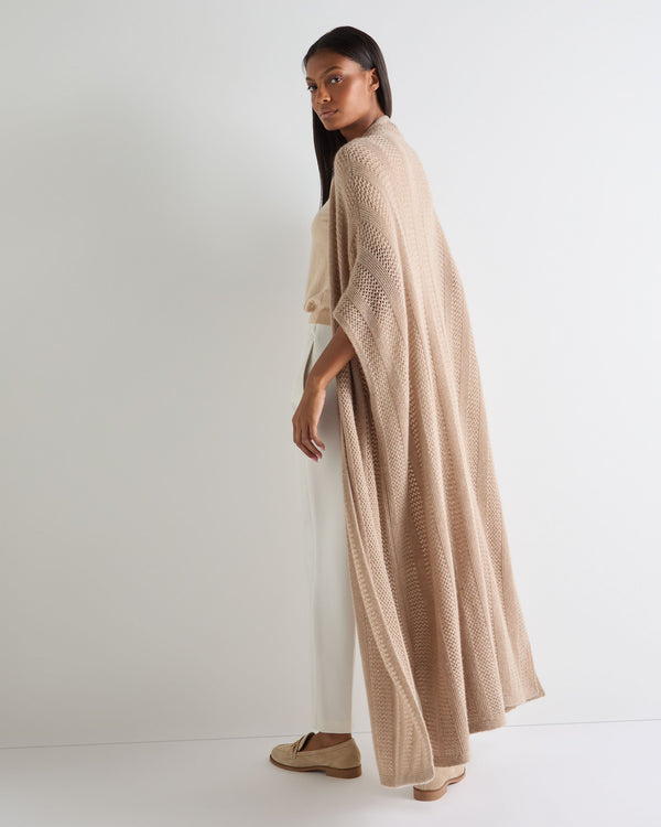 N.Peal Women's Siren Open Stitch Cashmere Cardigan Tan Brown Sparkle