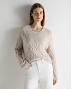 Women's Open Cable V Neck Cashmere Jumper Pebble Grey