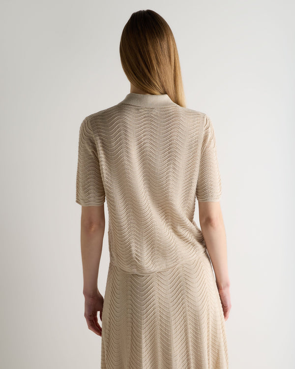 N.Peal Women's Waverly Silk Cashmere Polo Top Sandstone Brown