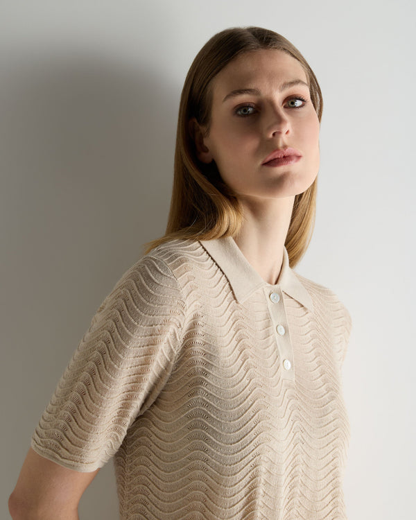 N.Peal Women's Waverly Silk Cashmere Polo Top Sandstone Brown