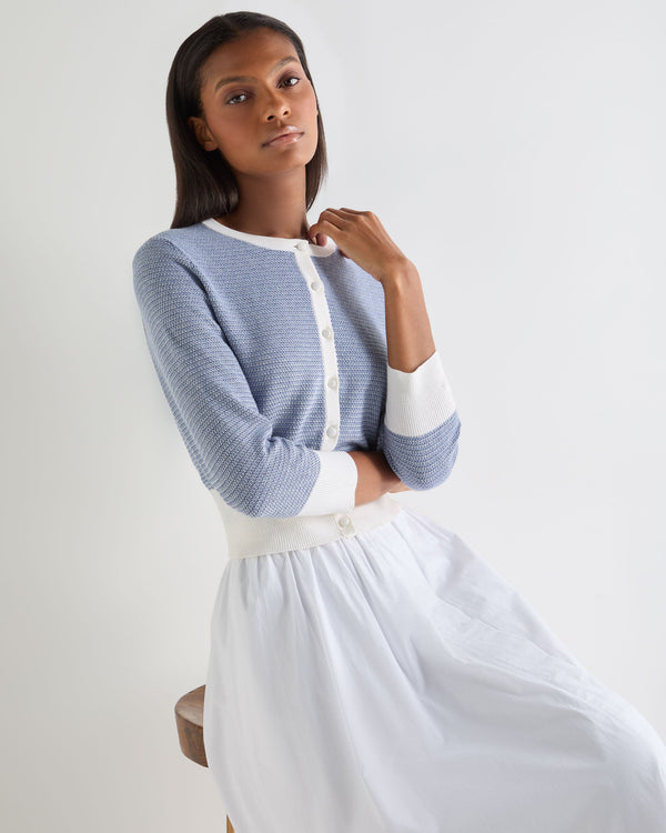 N.Peal Women's Dulcie Jacquard Silk Cashmere Cardigan Denim Blue