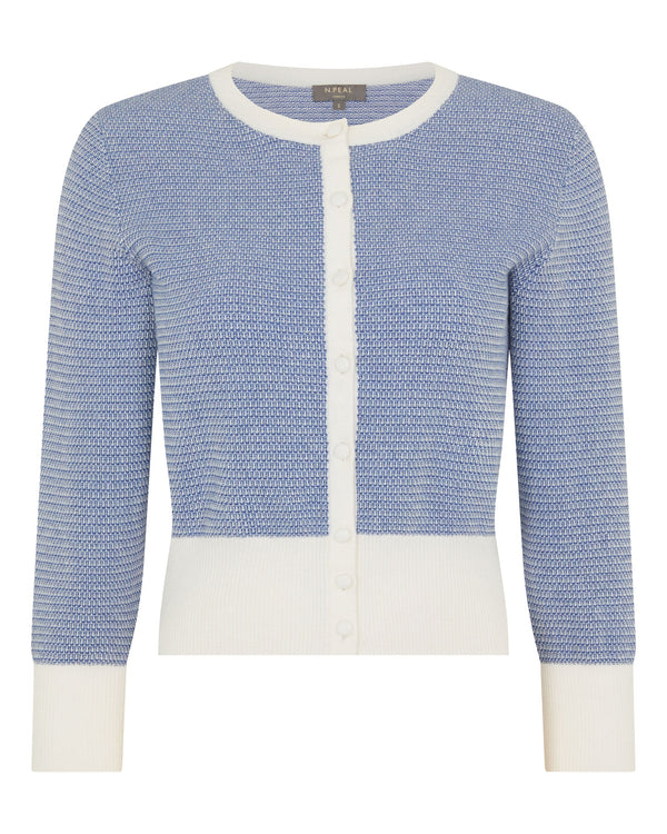 N.Peal Women's Dulcie Jacquard Silk Cashmere Cardigan Denim Blue