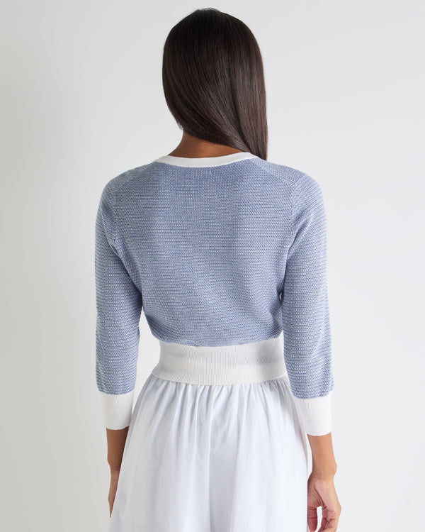 N.Peal Women's Dulcie Jacquard Silk Cashmere Cardigan Denim Blue