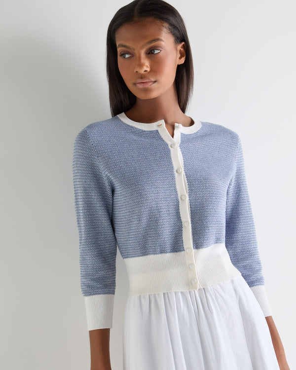 N.Peal Women's Dulcie Jacquard Silk Cashmere Cardigan Denim Blue