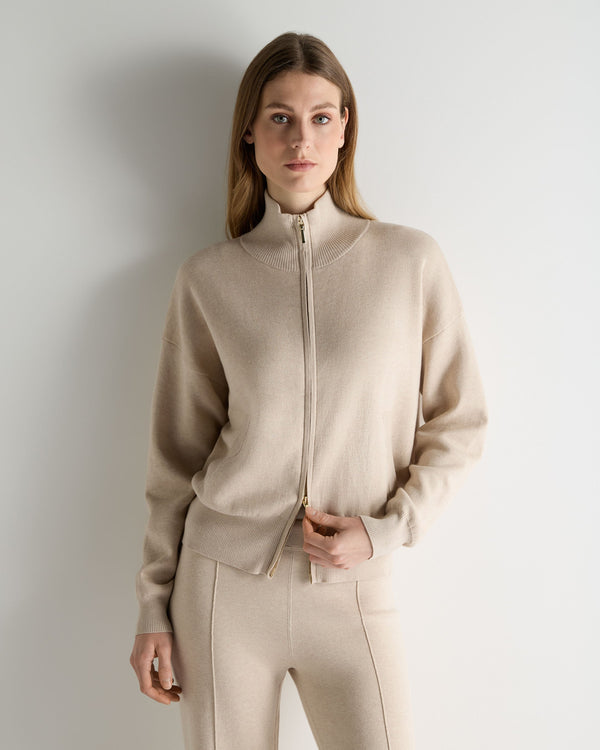 N.Peal Women's Double Faced Cotton Blend Bomber Sandstone Brown