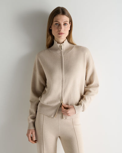 N.Peal Women's Double Faced Cotton Blend Bomber Sandstone Brown