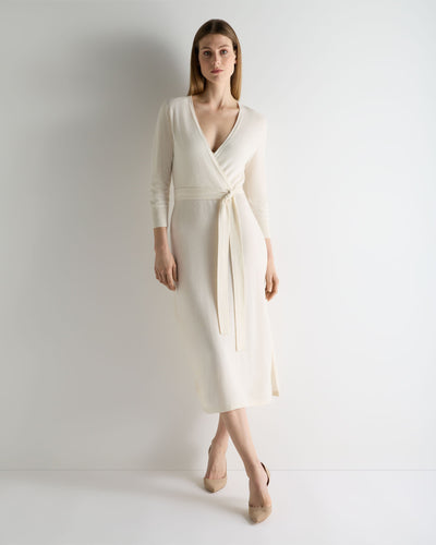 N.Peal Women's Willa Wrap Cashmere Dress New Ivory White