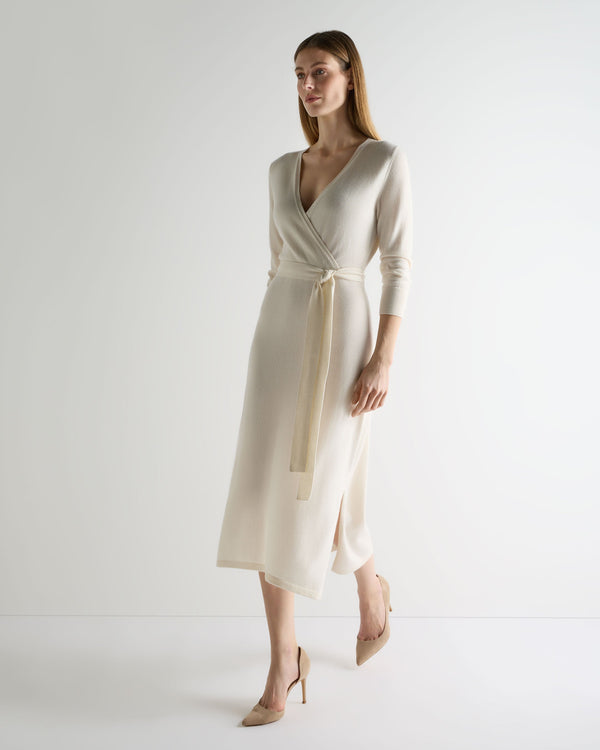 N.Peal Women's Willa Wrap Cashmere Dress New Ivory White