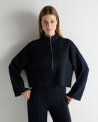 Women's Half Zip Cotton Blend Sweatshirt Navy Blue