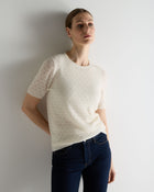 Women's Lace Stitch Cashmere T-Shirt New Ivory White Sparkle