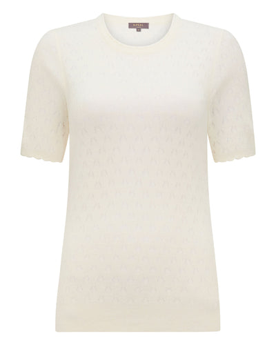 N.Peal Women's Lace Stitch Cashmere T-Shirt New Ivory White Sparkle