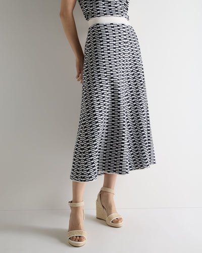 N.Peal Women's Harlow Jacquard Cotton Cashmere Skirt Navy Blue