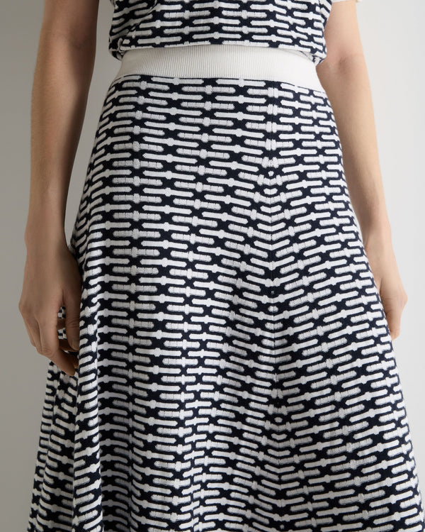 N.Peal Women's Harlow Jacquard Cotton Cashmere Skirt Navy Blue