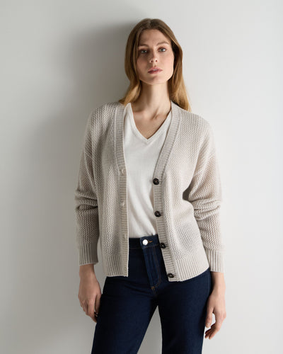 N.Peal Women's Azure Stitch Cashmere Cardigan Pebble Grey Sparkle