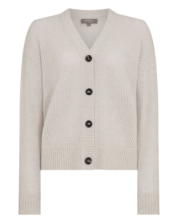 N.Peal Women's Azure Stitch Cashmere Cardigan Pebble Grey Sparkle