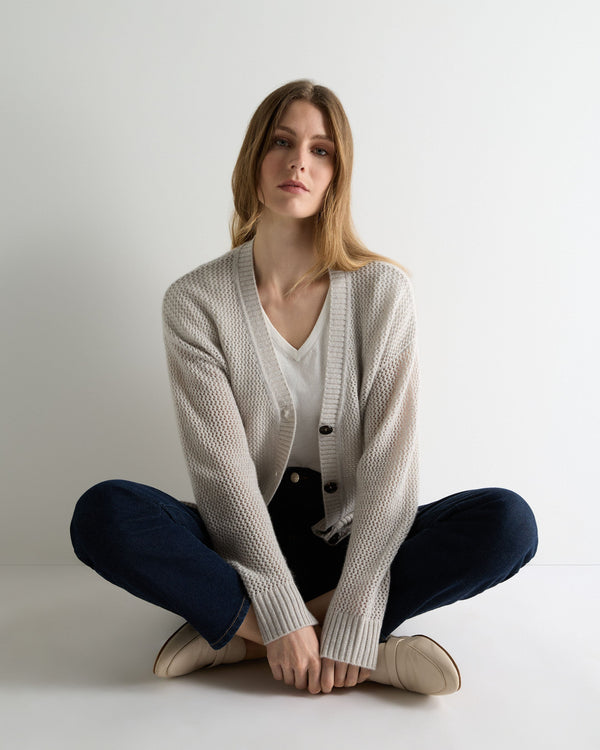 N.Peal Women's Azure Stitch Cashmere Cardigan Pebble Grey Sparkle