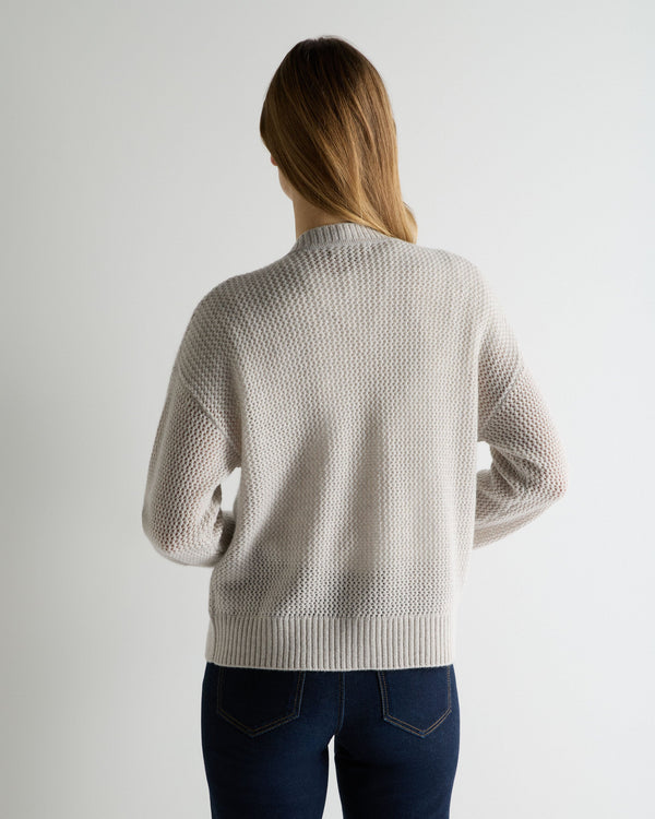N.Peal Women's Azure Stitch Cashmere Cardigan Pebble Grey Sparkle