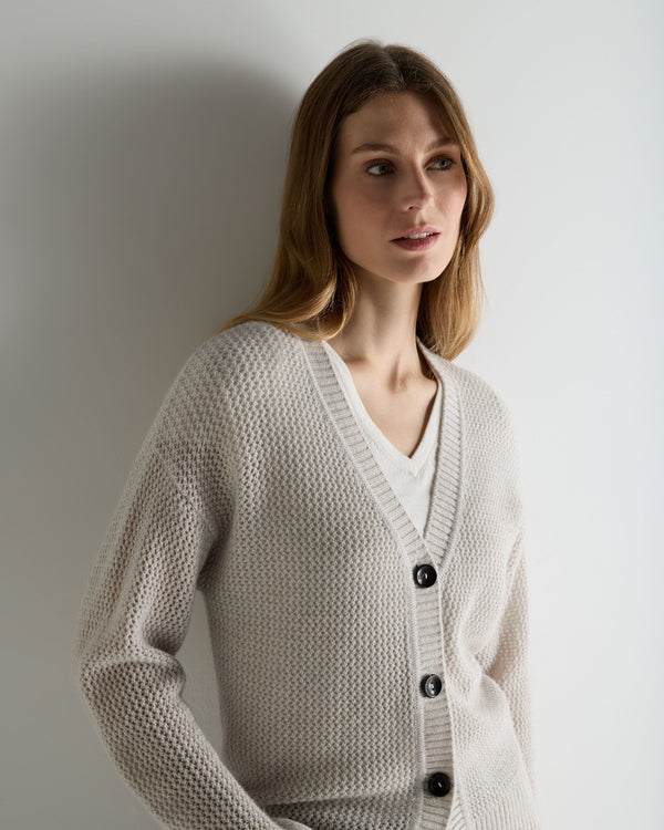 N.Peal Women's Azure Stitch Cashmere Cardigan Pebble Grey Sparkle