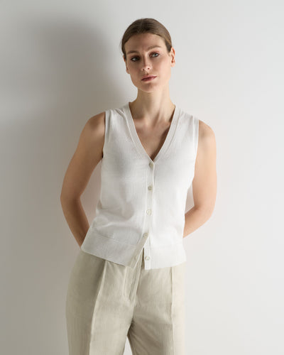 N.Peal Women's Selene Linen Blend Tank White