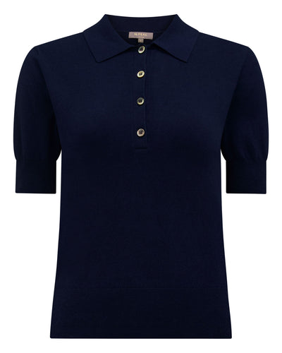 N.Peal Women's Selene Linen Blend Polo Deep French Blue