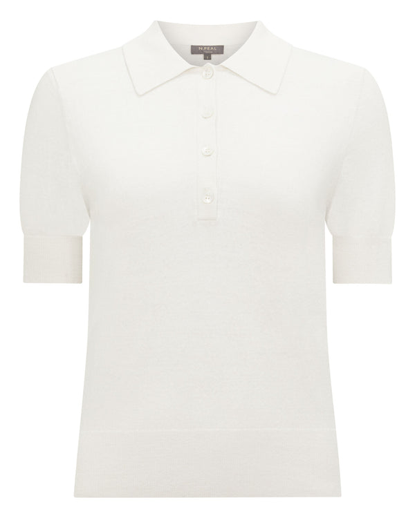 N.Peal Women's Selene Linen Blend Polo White