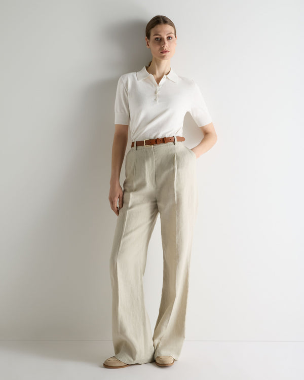 N.Peal Women's Selene Linen Blend Polo White