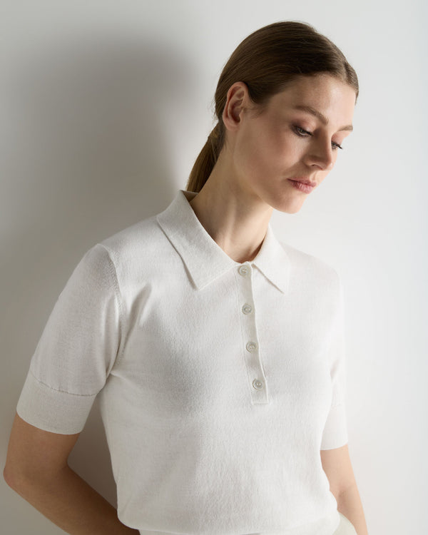 N.Peal Women's Selene Linen Blend Polo White