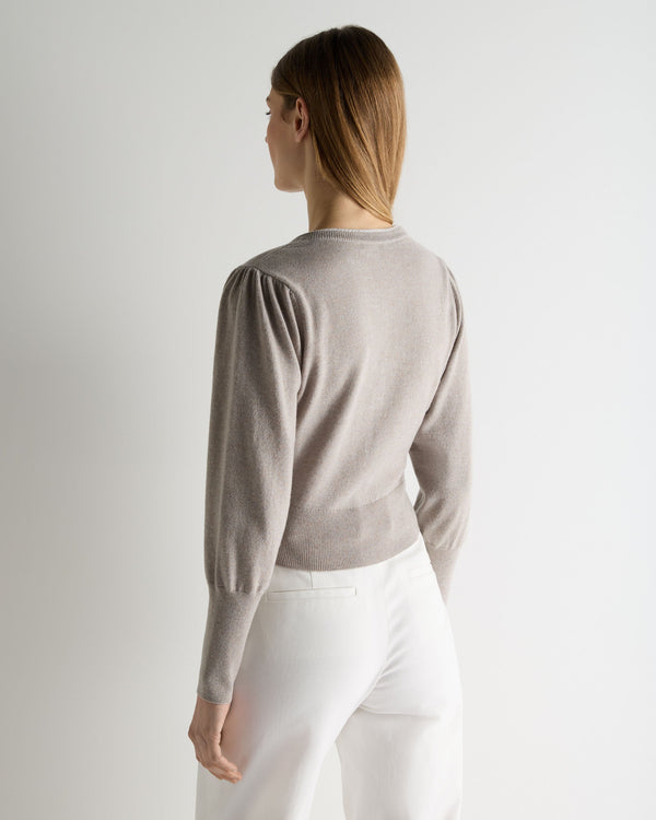 N.Peal Women's Lace Trim Cashmere Cardigan Oat Grey