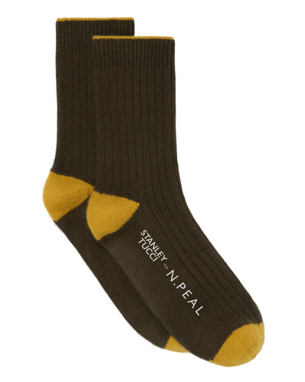 TUCCI TRAVEL SOCK Olive Green + Ochre Yellow