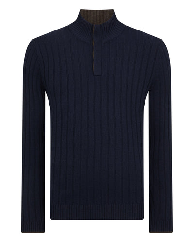 N.PEAL x TUCCI RIB HALF BUTTON SWEATER Navy Blue
