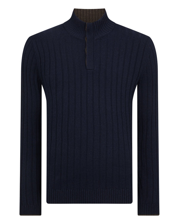 N.PEAL x TUCCI RIB HALF BUTTON SWEATER Navy Blue