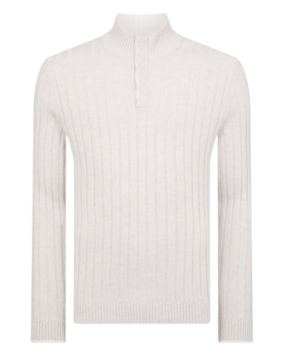 N.PEAL x TUCCI RIB HALF BUTTON SWEATER Pebble Grey