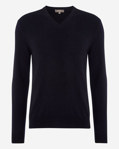 N.Peal Men's Burlington V Neck Cashmere Jumper Navy Blue