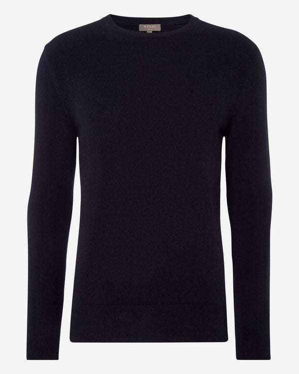 N.Peal Men's Oxford Round Neck Cashmere Jumper Navy Blue