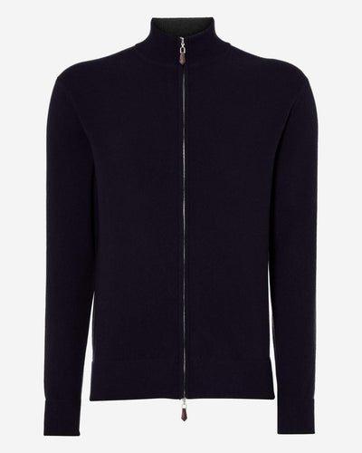 N.Peal Men's Knightsbridge Full Zip Cashmere Jumper Navy Blue