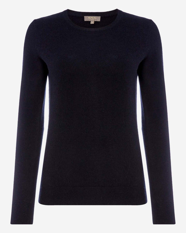 N.Peal Women's Evie Classic Round Neck Cashmere Jumper Navy Blue