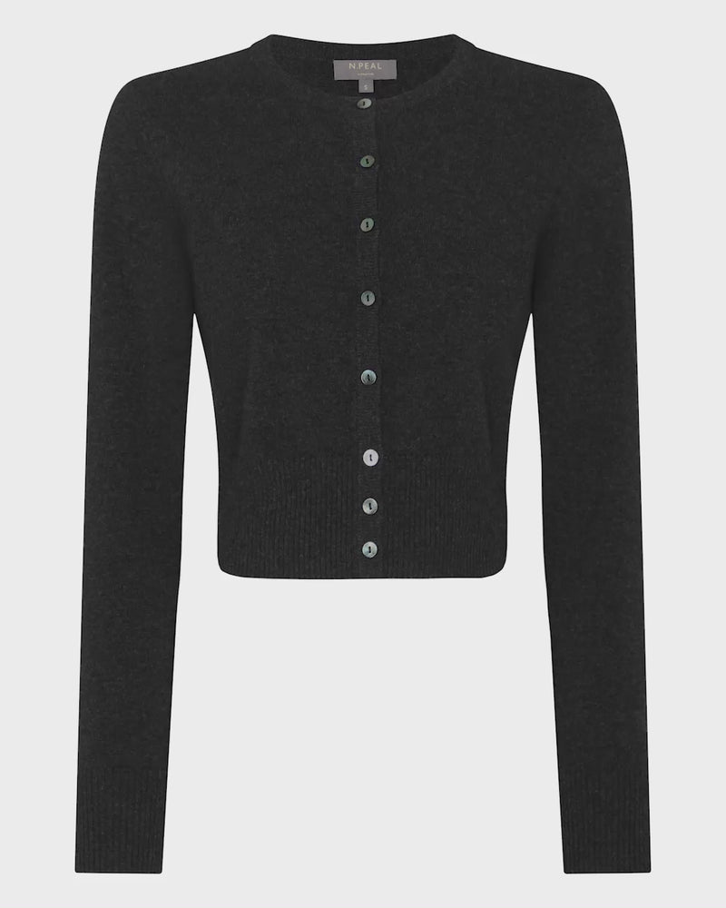N.Peal Women's Ivy Cropped Cashmere Cardigan Deep Charcoal Grey