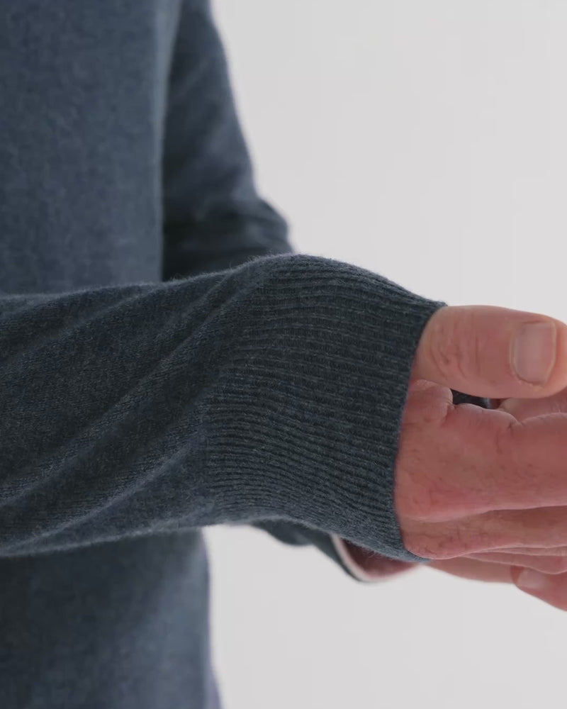 N.Peal Men's Oxford Round Neck Cashmere Jumper Light Denim Blue