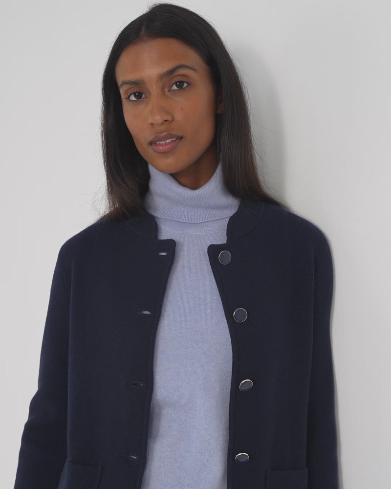 N.Peal Women's Nehru Collar Cashmere Jacket Navy Blue