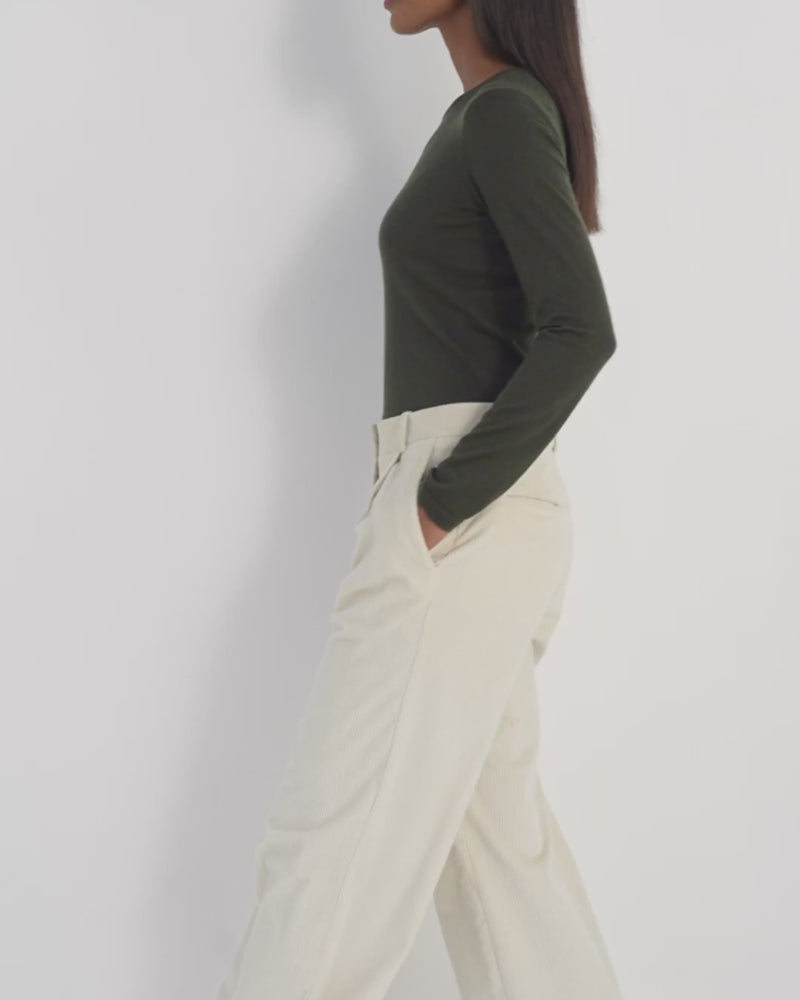 N.Peal Women's Eden Superfine Cashmere Round Neck Top Arabica Khaki Green