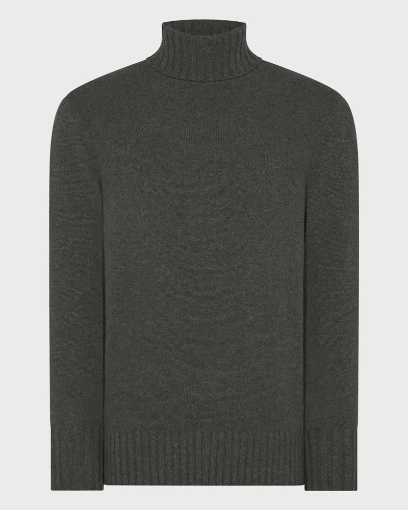 N.Peal Men's Brompton Roll Neck Cashmere Jumper Grey Moss