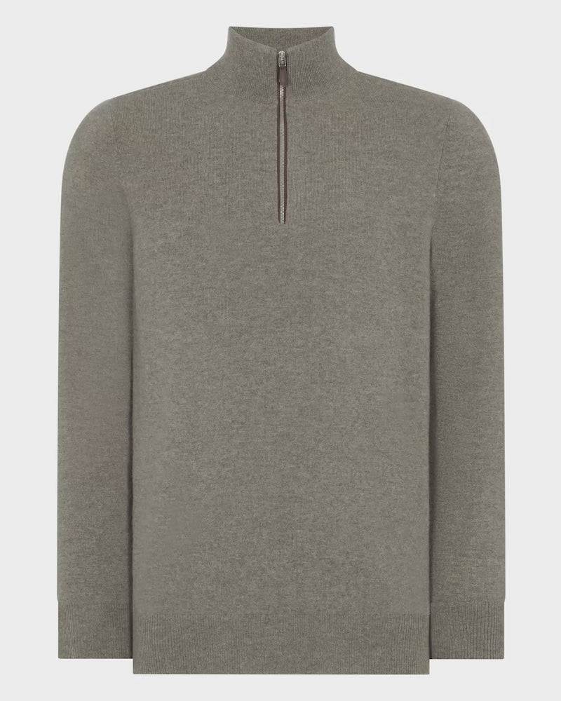 N.Peal Men's Carnaby Half Zip Cashmere Jumper Sage Green