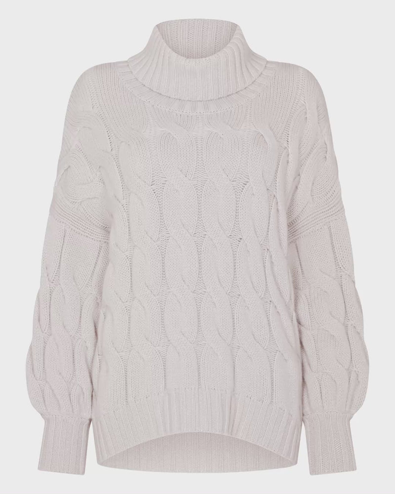 N.Peal Women's Hana Chunky Cable Roll Neck Cashmere Jumper Snow Grey