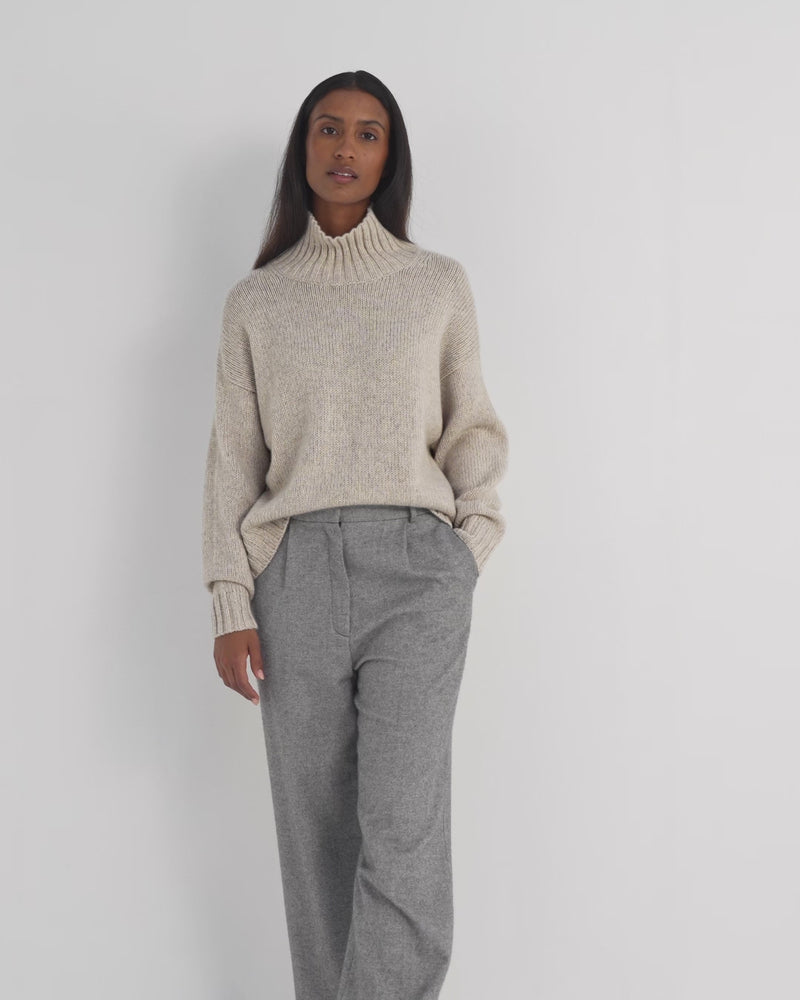 N.Peal Women's Chunky Funnel Neck Cashmere Jumper Ash Grey Marl
