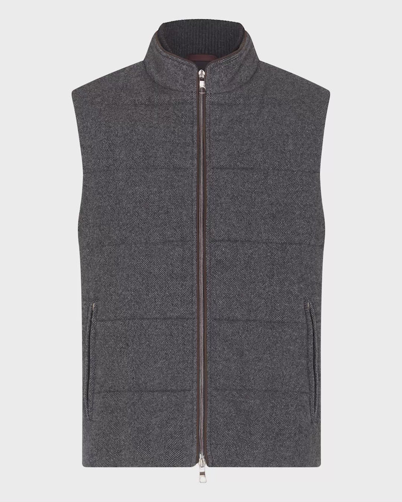 N.Peal Men's Padded Belgravia Gilet Herringbone Grey