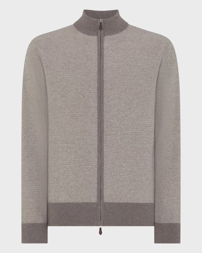 N.Peal Men's Textured Birdseye Cashmere Jacket Taupe Brown