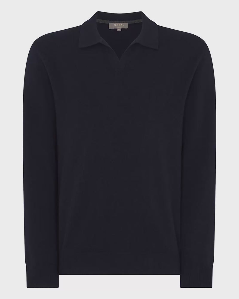 N.Peal Men's Sloane Cashmere Polo Navy Blue