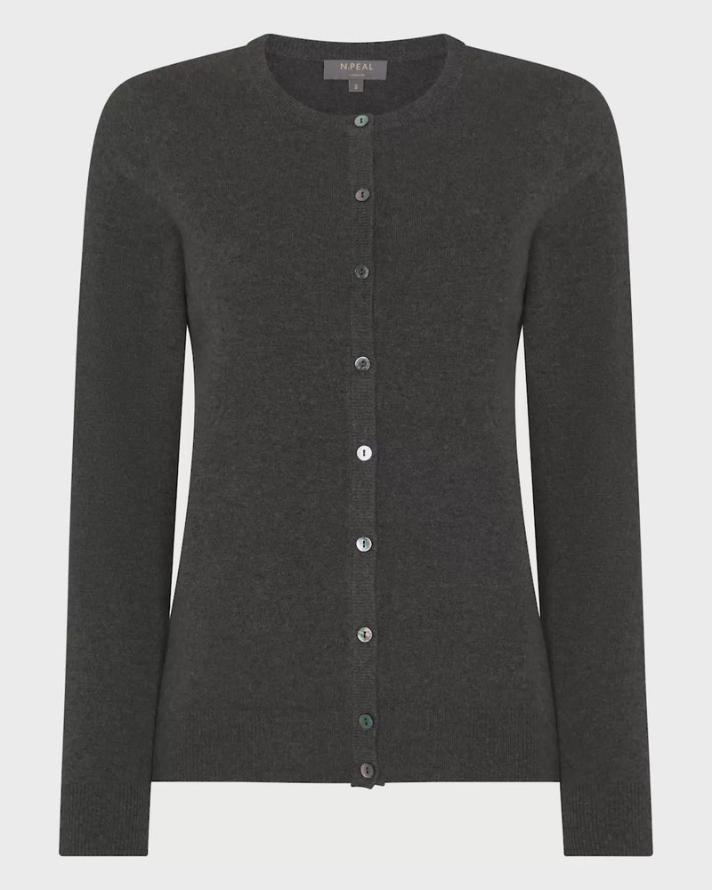N.Peal Women's Olivia Round Neck Cashmere Cardigan Grey Moss
