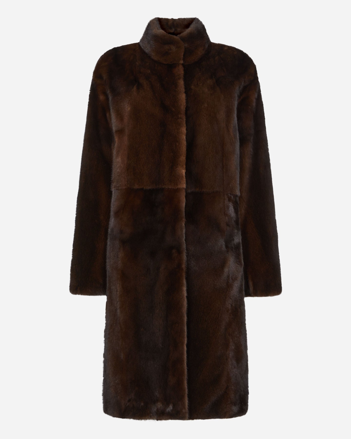 N.Peal Women's Classic Long Mink Coat Dark Brown